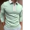 Polos masculinos novos masculinos manga longa lapela listrado xadrez camiseta magro ajuste camisa polo t231010