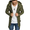 Men's Trench Coats Simple Hoodie Drawstring Windproof Autumn Winter Pure Color Mid-length Coat