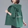 Women's Trench Coats Jacket And Coat Nice Autumn Korean Casual Stand-Collar Outwear Female Hooded Windbreaker Lining 4XL H219