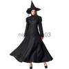 Traje temático de halloween feiticeiro cosplay traje crianças adulto halloween feminino deluxe bruxa malvada traje preto vestido de comprimento total x1010