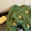 Pulls pour femmes Limiguyue Automne Hiver Vert Tricoté Pull Floral Broderie Femmes Cachemire Pull Tricots À Manches Longues Pull En Laine