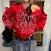 Spider Web Red Graphic Women Sweatshirts Vintage Grunge Y2K Zip Up Hoodie Loose Par Jacket Huven Lång ärm Tops 230915