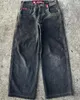 Jeans pour hommes Y2K Black Print Retro Casual Trend Basic Simple Heavy Industry Taille haute Couple Mode Pantalon d'épissage