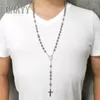 Collier chapelet avec pendentif croix de jésus en argent et acier inoxydable, énorme et lourd, chaîne de 30 pouces, boule de 8mm, cadeaux pour hommes 271x