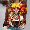 Camiseta feminina marca manga longa sihrt dia dos mortos 3d impressão superior mulher solta oversized outono t menina moda gótico pulôver