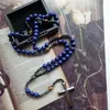 Pendant Necklaces Diyalo Catholic Bluestone Crystal Tiger Eye Stone Pray Beads Chain Hematite Cross Rosary Necklace Chaplet Confirmation