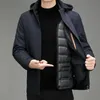 Herren-Daunenparkas, hochwertig, modisch, hübscher Winter mit abgenommener Mütze, Innenjacke, älterer Vater, weiße Ente, 90 Samt, Business-Casual, 231009