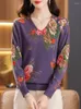 Maglioni da donna Stampa floreale Primavera Autunno Moda coreana Pullover Top a maniche lunghe Blusas Femme Maglione con scollo a V Maglieria