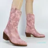 Cowboy -Knöchel weiße Stiefel für Frauen Cowgirl Fashion Western Stiefel Frauen gestickt lässig