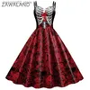 Theme Costume Zawaland Halloween Fancy Skeleton Rose Print Women Dress Girl Carnival Party Dresses Female Goth Horror Come Rockabilly Dress Q231010