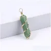 Charms Gold Wire Wrap Natural Stone Green Pillar Shape Chakra Pendants For Jewelry Making Wholesale Handmade Craft Bk Drop Delivery Dhzvi