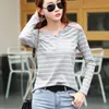 Women's Blouses Shirts Cotton T Shirt Women Long Sleeve Striped T Shirt Fashion 2023 Spring Autumn Female Clothes Top Tee Lady V neck Tops 7215 231009