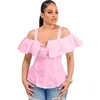 T-shirts pour femmes Blouses à épaules dénudées Femmes Slim Fit T-shirts élégants Couleur unie Dames Chemise élégante Mode Volants Chic Femme