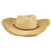 Brede Rand Hoeden Mode Cap Unisex Gevederde Rand Natuurlijk Stro Cowboy Zonnehoed Heren Dames 1245S