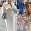 Womens Wool Blends Autumn Lantern Sleeves Women Vintage Court Coat Lapel Double Row Button Office Long Jacket Windbreaker Thick Street 231010