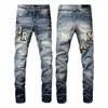 AIRI Amirs designer Jeans pour hommes jeans violets High Street Hole Star Patch Pantalon à panneau de broderie étoile pour hommes et femmes, pantalon stretch slim fit taille 28-40