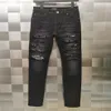 FALECTION HOMME 21SS AMIMIKE JEANS EN DÉTRESSE BANDANNA PATCH DÉCHIRÉ DENIM jeans293j