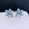 Boucles d'oreilles de luxe en résine cristal bleu, coquille de fleur, bijoux faits à la main, mode coréenne, accessoires pour femmes