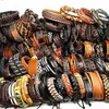 전체 50pcs Pack Cuff Misported Retro Handmade Men 's Top Genuine Leather Tribal Surfer Bracelets Mix Styles Brand New Drop268U