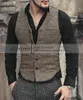 Gilets pour hommes Hommes Costume Gilet V Col Laine Marron Singlebreasted Houndstooth Gilet Casual Formel Business Groomman pour mariage 231010