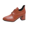 Klänningskor Comfort Square Heel Office Ladies 2023 Spring Fashion Lace Up Women's Pumps British Style Female Leather Zapatos