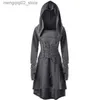 Tema traje medieval mulheres arqueiro vem manga longa com capuz pixie cosplay vestido renascentista femal caçador larp robe bandagem plus size s-4xl q231010