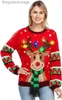 女性のセーターはエルクの女性冬のティックセータースリーブジャンパーニットブラッククリスマス服2023 Uglyl231010