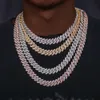 Iced Out Hop 14mm Cuban Link Chain Full 5A Zircon Bling Jewelry 18K 14k Gold Plated 2 Row Hip Hop Cuban Chaain Necklace