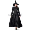 Traje temático de halloween feiticeiro cosplay traje crianças adulto halloween feminino deluxe bruxa malvada traje preto vestido de comprimento total x1010