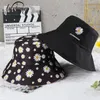 Mode Zonnehoed Mannen Vrouwen Dubbelzijdig Daisy Print Visser Caps Katoen Hip Hop Panama Cap Femme Studenten Koppels Emmer hat270J