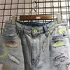 Alta streetwear buraco de danos sem fim jean das mulheres dos homens de alta qualidade botão metal zíper calças jeans carta infinita impressão 3d jean256n