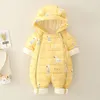 Para baixo casaco nascido bebê macacão com capuz mais veludo quente inverno desgaste bebê meninos snowsuit criança terno de neve menina macacão de algodão macacão 231010