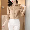 Vintage Fashion Silk Satin Gold Shirt Women Designer Lapel Runway Jacquard Blouses Autumn Winter Fine Elegant Button Up Shirt 2023 Office Lady Casual Tops Plus Size