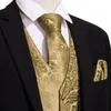 Men s Vests 4PC Mens Silk Vest Party Wedding Gold Paisley Solid Floral Waistcoat Pocket Square Tie Suit Set Barry Wang BM 231009