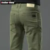 Mens Jeans Autumn Slim Stretch Fashionable and Versatile Soft Fabric Denim Pants Army Green Coffee Mane Brand Trousers 231010