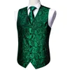 Coletes masculinos colete elegante para homens seda verde paisley xadrez flor magro ajuste masculino terno bordado colete vestido formal jaqueta barry wang 231009