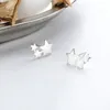 Boucles d'oreilles mignon minimaliste couleur argent Mini petit amour coeur lune étoile pour les femmes minuscules bijoux géométriques clous d'oreille cadeau de fête