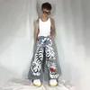 Men S Jeansy Y2K workowate Harajuku 2000s Streetwear Vintage druk nadmierny Hip Hop Loose Rock Gothic Fashion Szerokie Spodnie 231009