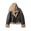 Женская искусственная меховая куртка на осень-зиму, женская толстая теплая кожаная куртка, женское уличное пальто на молнии, винтажная коричневая верхняя одежда 231010
