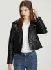 Damen Leder Faux FTLZZ Herbst Jacke Frauen Turndown Kragen Pu Motorrad Schwarz Punk Mantel Weiblichen Niet Zipper Oberbekleidung 231010