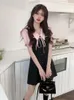 Party Dresses Y2k Kawaii Preppy Style School Black Dress Sweet Girls Puff Sleeve Mini Short 2023 på koreanskt sätt