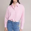 Vrouwen Blouses VII 2023 Merk M Blouse Herfst Kleding Eenvoudige Gestreepte Revers Geborduurd Logo Single Breasted Shirt Top