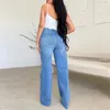 Frauen Hosen 2023 Blau Zerrissene Denim Casual Mode Hight Taille Breite Bein Jeans Frauen Streetwear Hosen Aushöhlen Loch