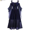 Traje temático Halloween Witch Cosplay vem gótico fora do ombro Lace-up Vestidos Bandage Mesh Sheer A-line Long Party Xmas Dress para Mulheres Q231010