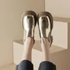 Модельные туфли Meotina, женские туфли-лодочки из натуральной кожи с круглым носком на платформе, на толстом высоком каблуке, женские модные повседневные туфли на весну и осень, цвета: золотистый, серебристый 40