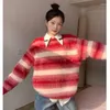 Women's Sweaters Harajpoo American Retro Striped Sweater 2023 Autumn Winter Women Beautiful Lazy Style Thickened Japanese Vintage Loose Knit