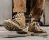 Bottes hommes Vintage haut mollet décontracté moto à lacets en cuir véritable chaussures pour hommes