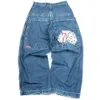 Мужские джинсы JNCO Y2K Мужские хип-хоп кости с графической вышивкой Мешковатые ретро синие брюки Harajuku Готические широкие брюки с высокой талией 231009