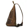 Sac à dos simple épaule sac à dos en cuir véritable poitrine packs d'équitation en plein air pour motard hommes mâle fronde S vache