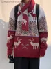 Kvinnors tröjor julpar tröja älgtecknad mönster tryckfestival pullover o-hals Löst fit flicka pojke vinter tjock överdimensionerad tröjor231010